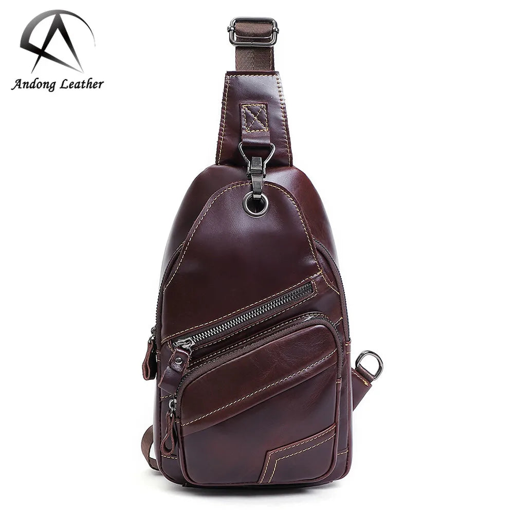Andong Leather Genuine Leather Shoulder Bags Men Chest Bag Crossbody Sling Bags Male Casual Chest Pack with USB Charging