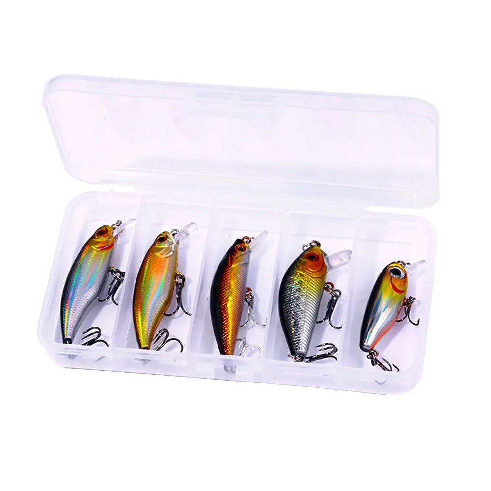 Hengjia 5 Pcs/box Mixed Colors Type Minnow Lure Baits Kit Wobbler Crankbaits Fishing Lure Set Swim Bait