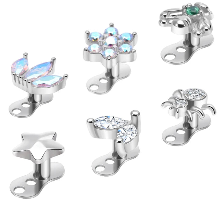 Gaby Stainless Steel Piercing Dermal Anchor Heart External Thread with Crystal Diamond Wholesale Body Piercing Jewelry