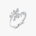 Sparkle CZ Opening Size 6-9 Ring for Women Fine Jewelry Accessories 925 Sterling Silver Lucky Tree Leaf Finger Adjustable Rings
