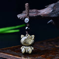Polished Natural Crystal Kitty Cat Bag and Keychain Accessory Decorative Rough Stone Accessory