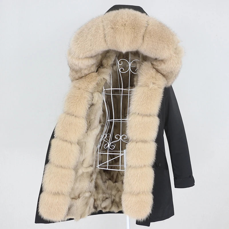 OFTBUY 2023 Women's Long Winter Parka Jacket Waterproof Natural Raccoon Fox Fur Coat Detachable Hood Windproof Zipper Streetwear