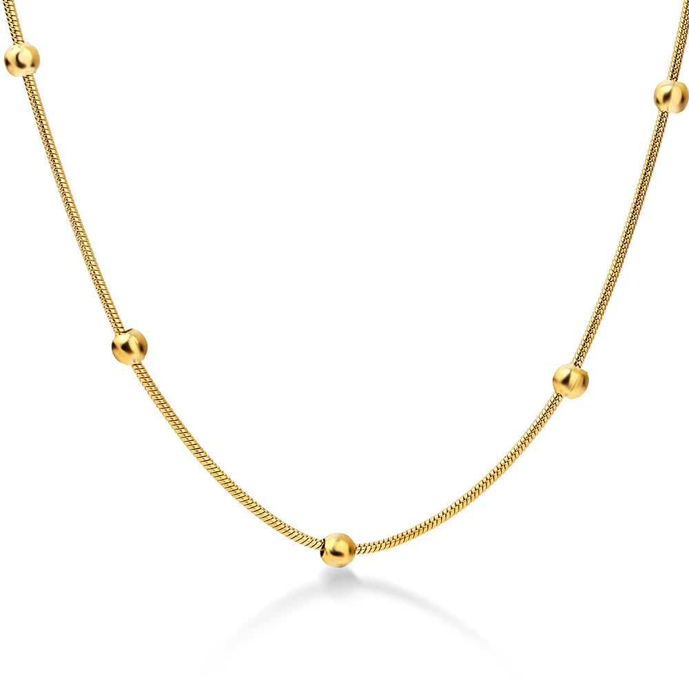 Fashion Women Jewelry Stainless Steel Round Snake Chain Gold Plated Small Bead Chain Necklace