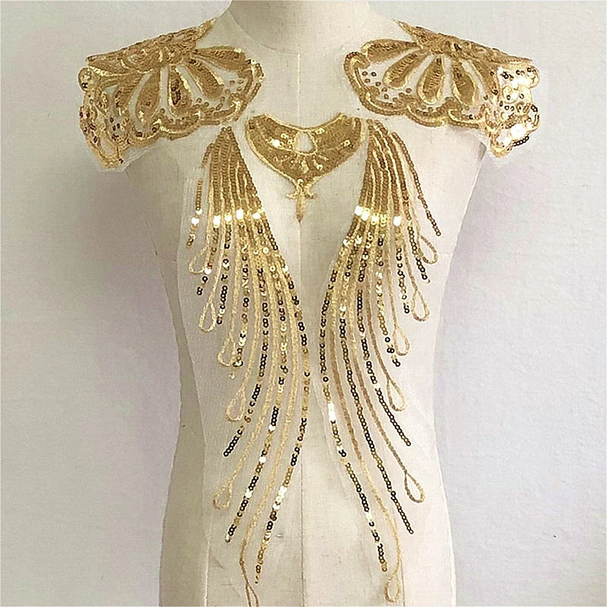 Applique Gold Sequin Flower Wedding Dress Gown Sewing DIY Craft Sequin Embroidered Lace