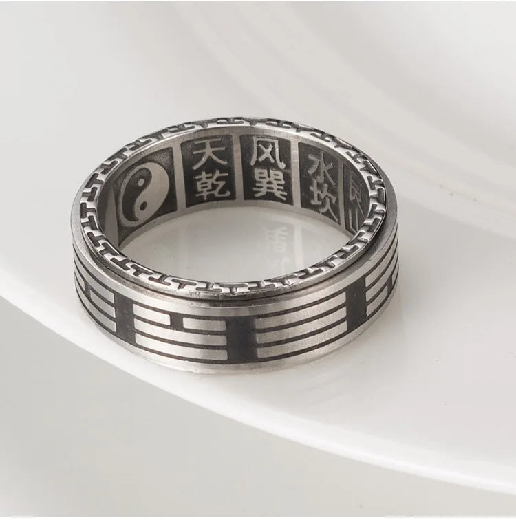 Chinese Taoist Retro Yin Yang Male and Female Taoist Jewelry Stainless Steel Rings