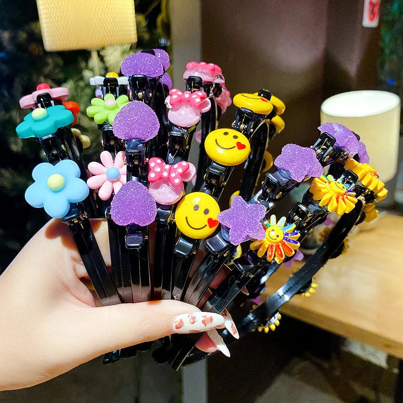 Wholesale Cute Kids Head Wrap Girls Headband 2021 Summer Flower Headband Hair Clips Double Bangs Hollow Braided Hair Band