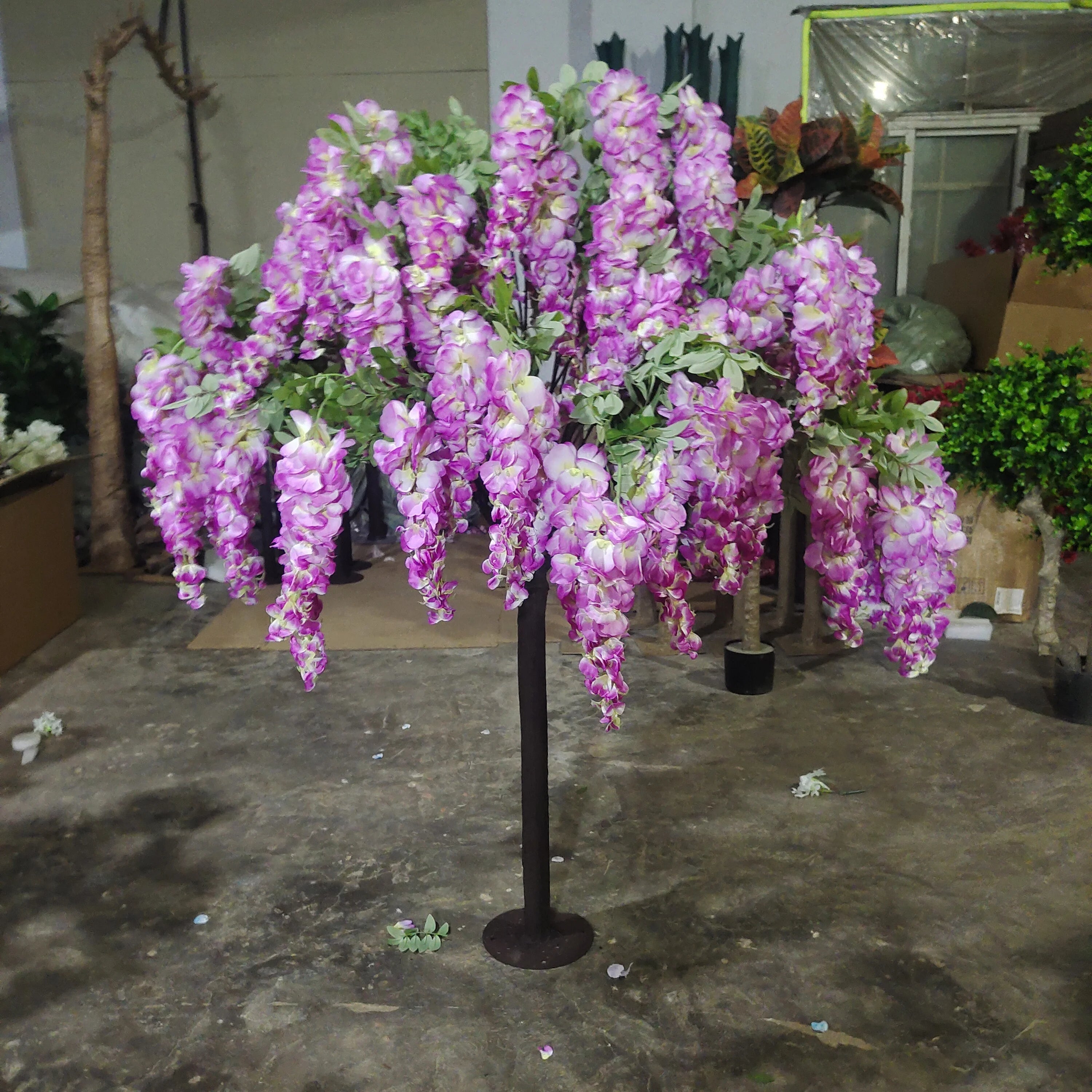 EG-VH018 Wedding Table Centerpieces 4ft 5ft White Purple Silk White Purple Artificial Wisteria Tree