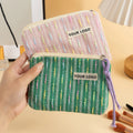 Simple Personality Small Soft Stripes Toiletry Pouch Quilted Makeup Bags Fresh Color Vertical Strip Cosmetic Bag