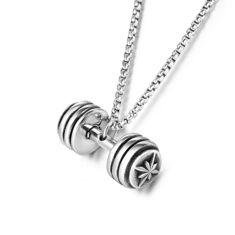 Wholesale Punk Style Stainless Steel Sports Gym Dumbbell Necklace Healthy Energy Barbell Pendant Fine Pendants & Charms