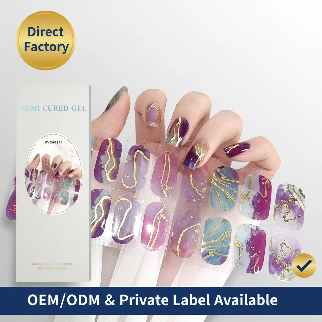 Factory Supply Customizable Non-Toxic 3D UV Gel Nail Sticker French Summer Pearl Pigment Long Lasting Semi-Cured for DIY