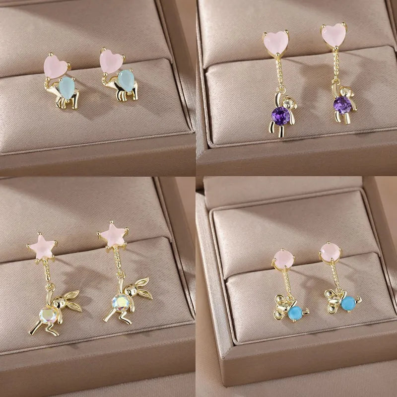 New Simple Leaf Tassel Earrings Color Zircon Drop Earrings Women's Long Animal Earrings Wholesale