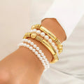 SHIXIN Creative Pearl Chain Bracelets for Women Trendy Goth Bamboo Elastic Strand Beads Bangles Friends Hand Jewelry