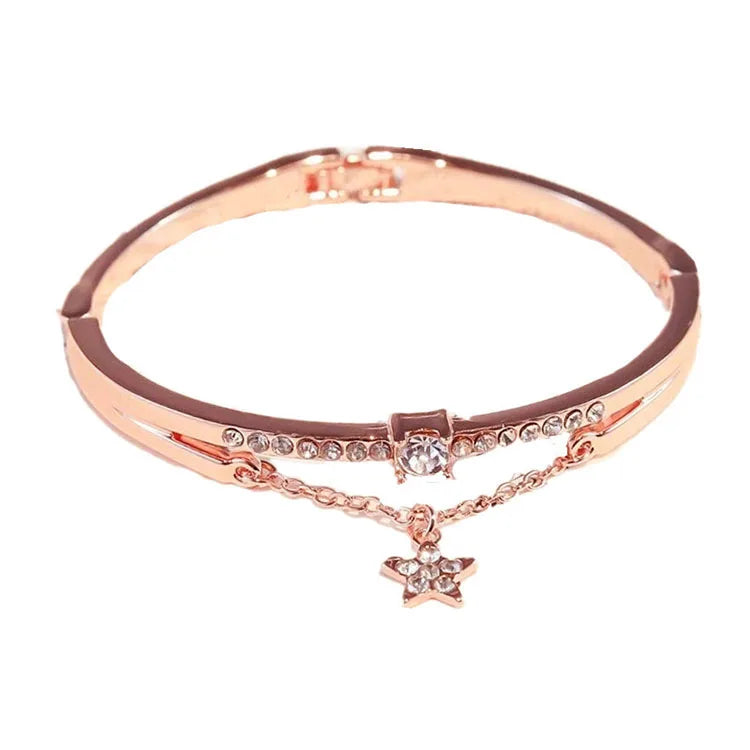 G718 Jewelry Rose Gold Bangles Zircon Chain Star Charm Bangle Bracelet