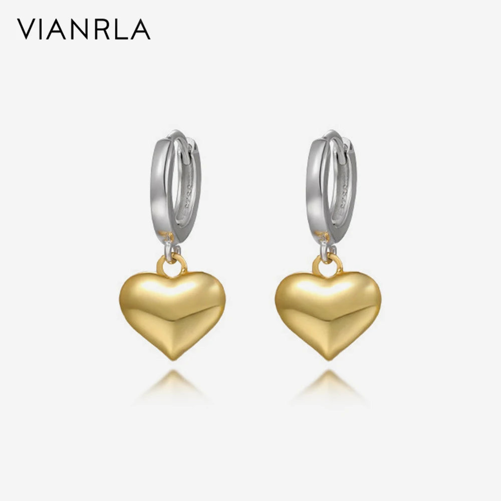 VIANRLA 18K Gold Earring 925 Sterling Silver Jewelry Hoop Earrings Heart Shape Mix Colors Fashion Women's Jewelry