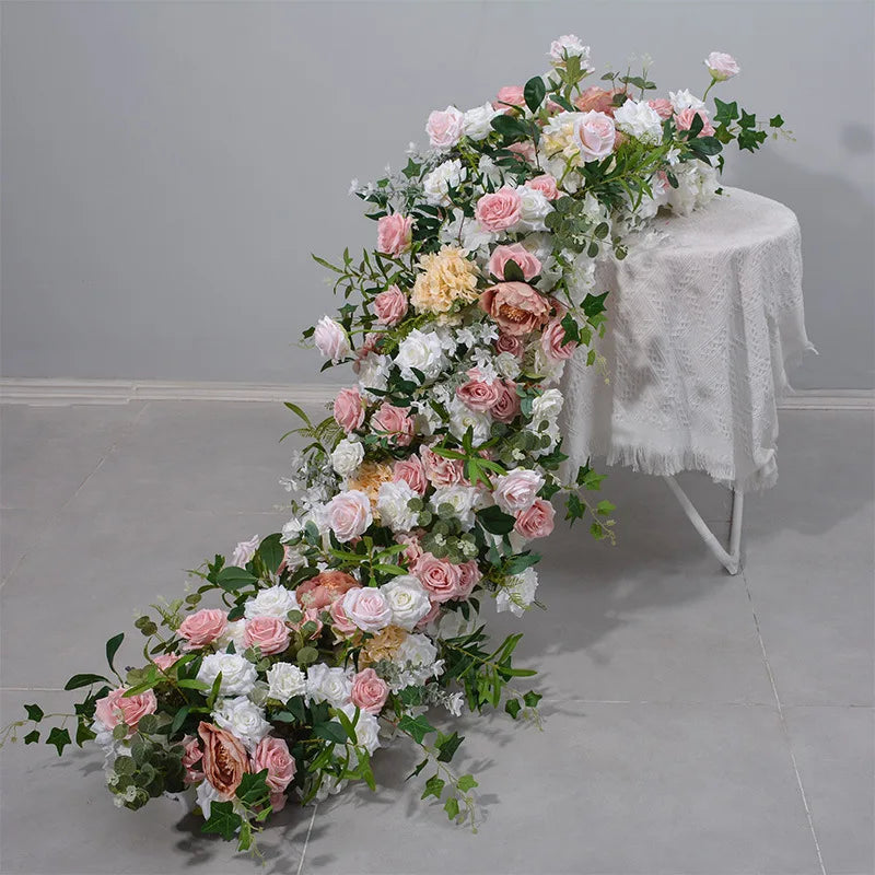 Artificial Flower Wedding Decoration Flower Row pink White Green Flower Runner