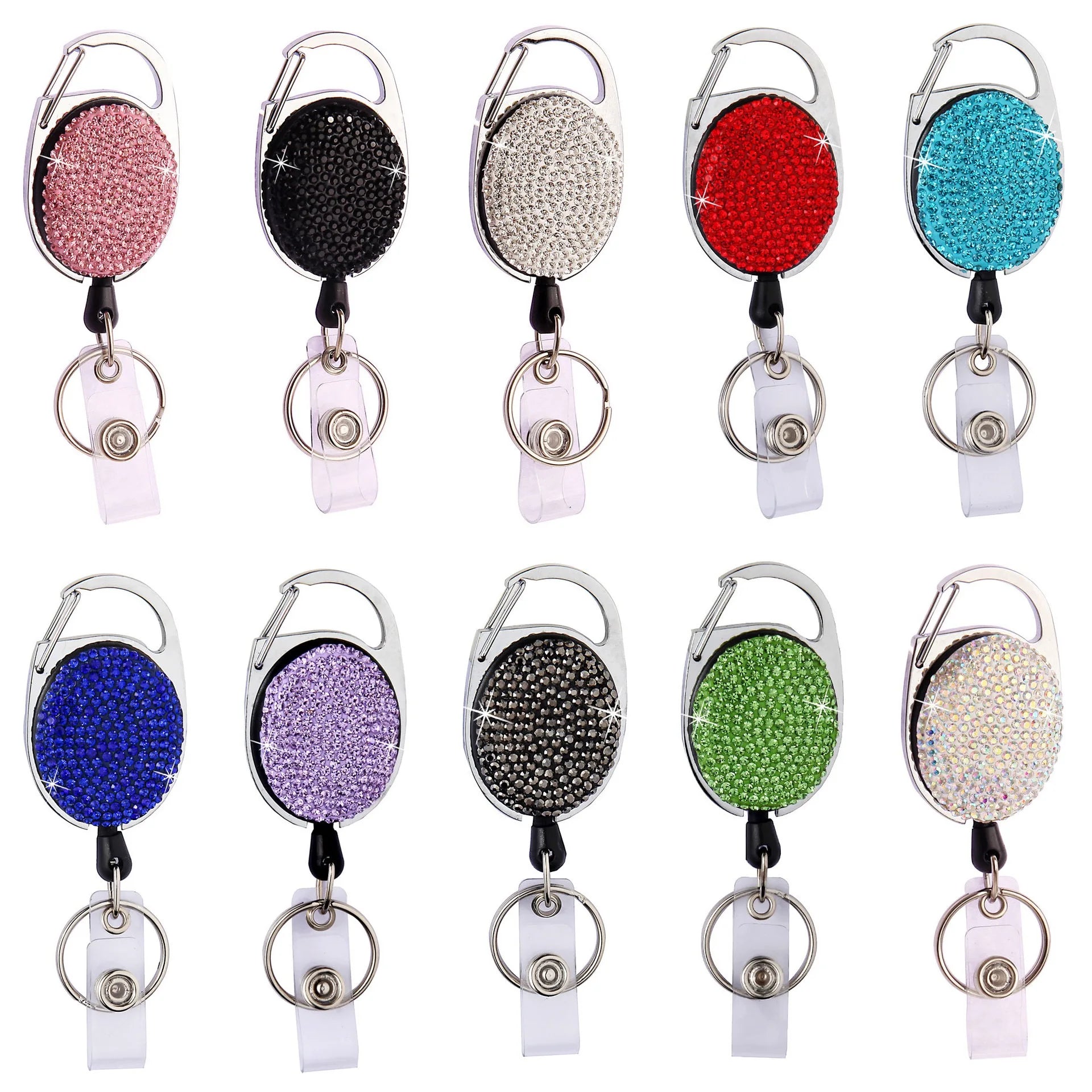 Sparkling Rhinestone Diamond Retractable Reel Cable YoYo Badge Reel Cord  Badge Cord
