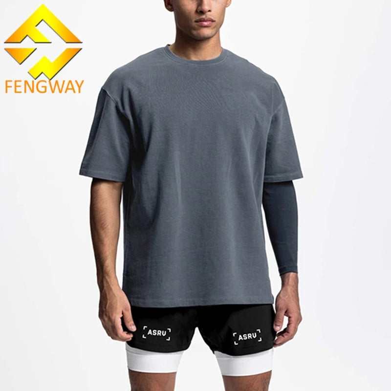 Custom Men's Cotton Jogging Gym Workout Tee Shirt Loose Fit Acid Wash with Short Sleeves for Summer Running