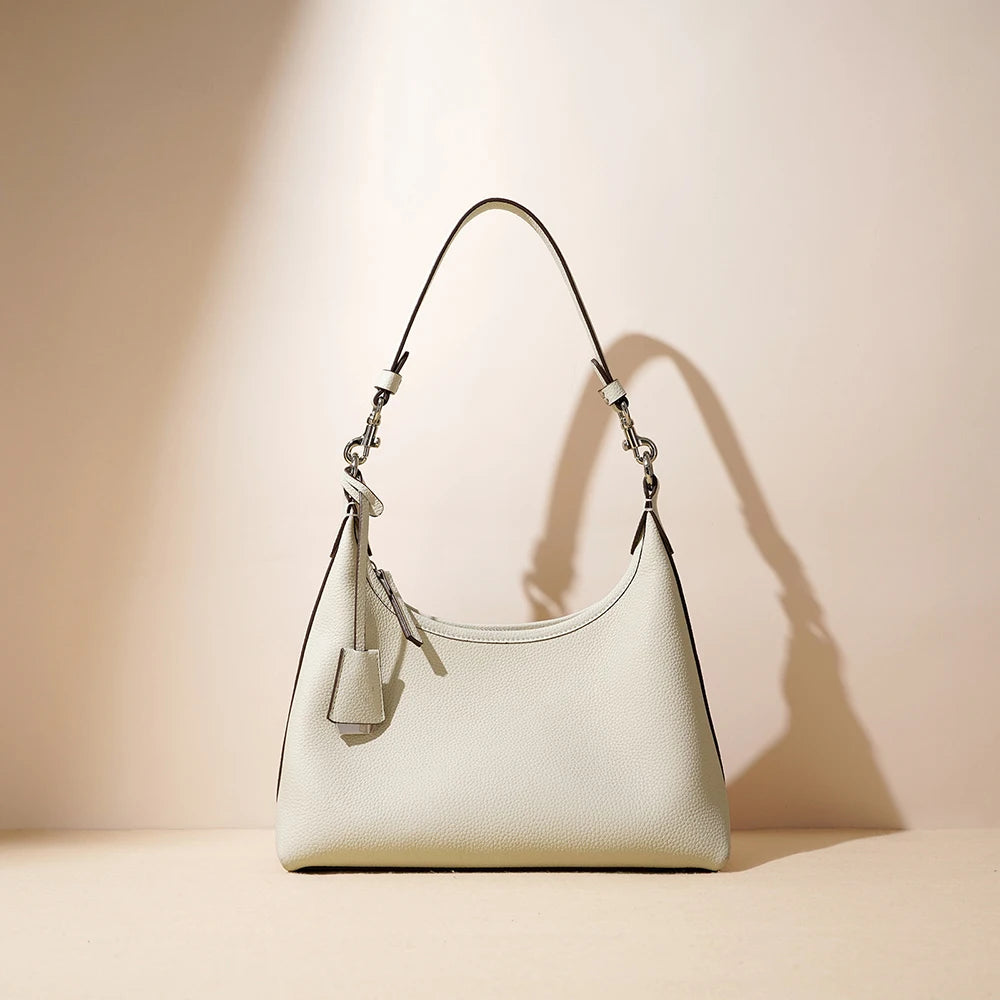 Luxury Genuine Leather Crescent Hobo Bag for Women Designer Lychee Grain Underarm Purse Premium Top Grain Cowhide Shoulder Tote