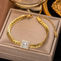 High Polishing Gold Plated Stainless Steel Shiny Crystal Geometric Bracelet Titanium Steel Emerald Diamond Curb Chains Bracelet