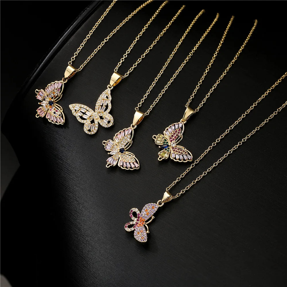 Fashion Animal Charm Stylish Star Brass Pendant Necklace with Colorful Zircon Inlay for Women