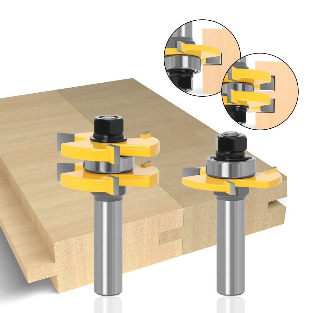 2Pcs 1/2" 1/4" 6mm 8mm 12mm Shank 3-Wing Tungsten Carbide Slotting CNC Router Bit Wood Tongue Groove Joint Grooving TCT Cutter
