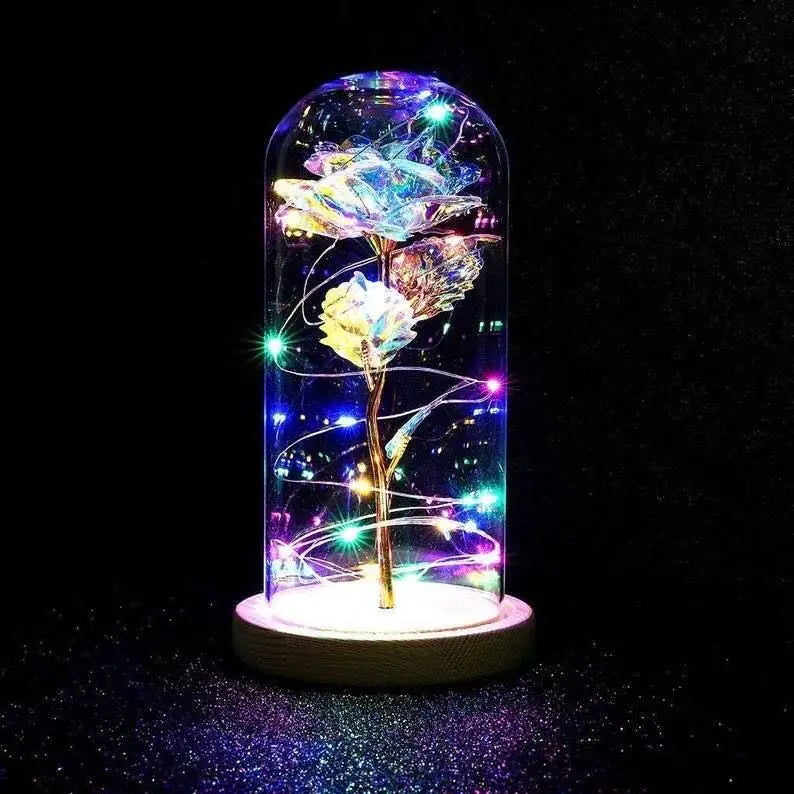 Wholesale Price 24K Gold Foil Roses Galaxy Roses With Led Lamp in Glass Dome for Mothers Day Valentine Day
