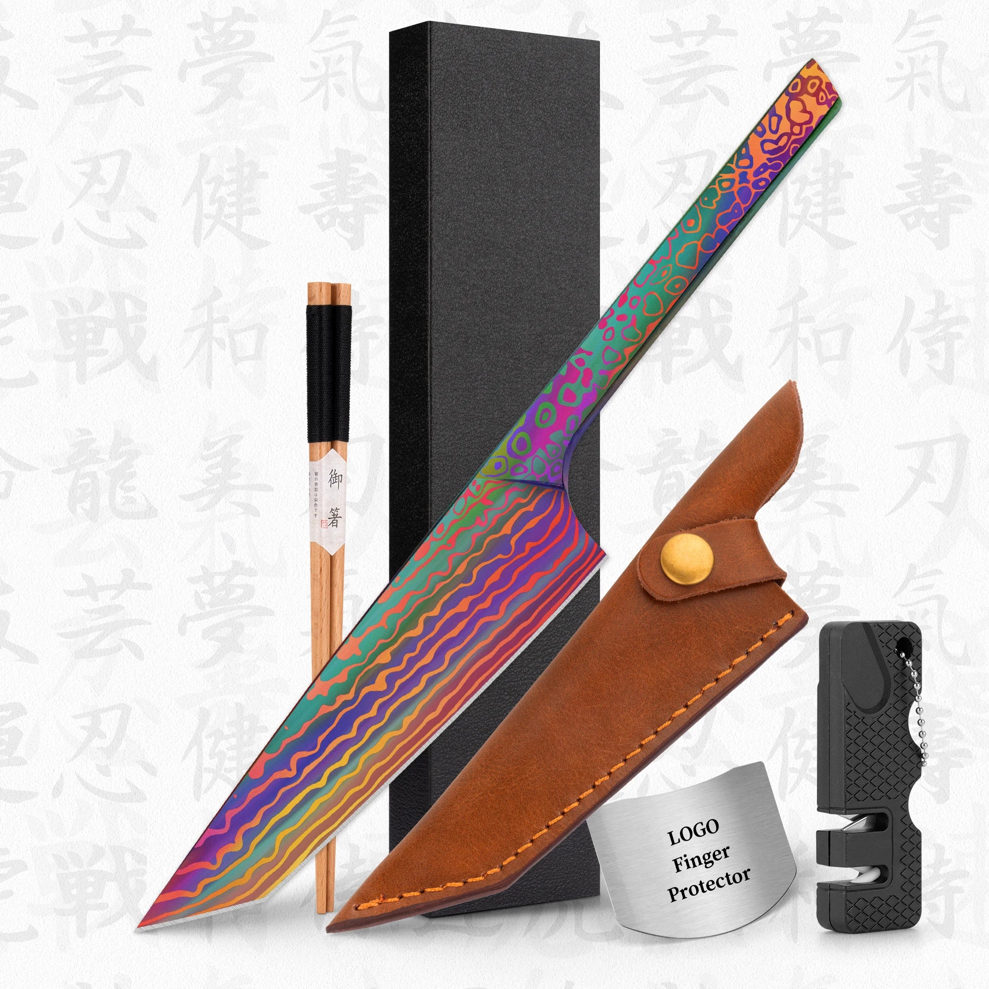 10% Off Custom Logo Vacuum Baking Full-Tang 5 Inch Timascus Handmade Damascus Steak Knives with Leather Sheath