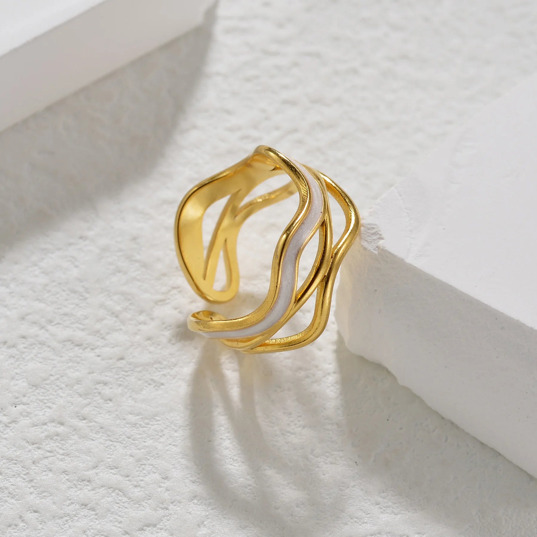 Fashion Jewelry Irregular Ring Wave Minimalist Stainless Steel Open Ring