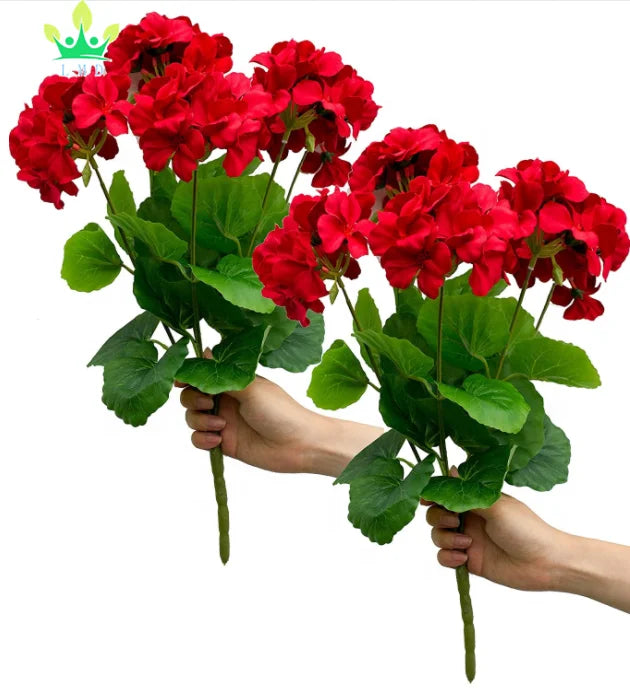 Artificial Geraniums Silk Flowers Outdoor Home Decor Garden Plants Bush  Geraniums Red