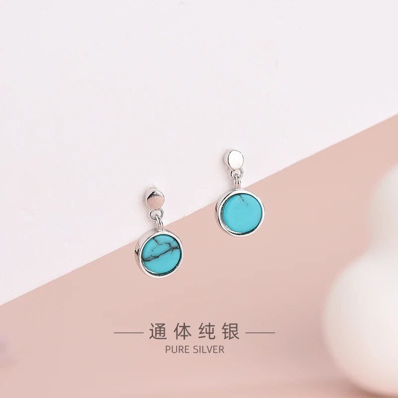 Good Quality  925 Sterling Silver Mini Style Small Turquoise Pendant Earring