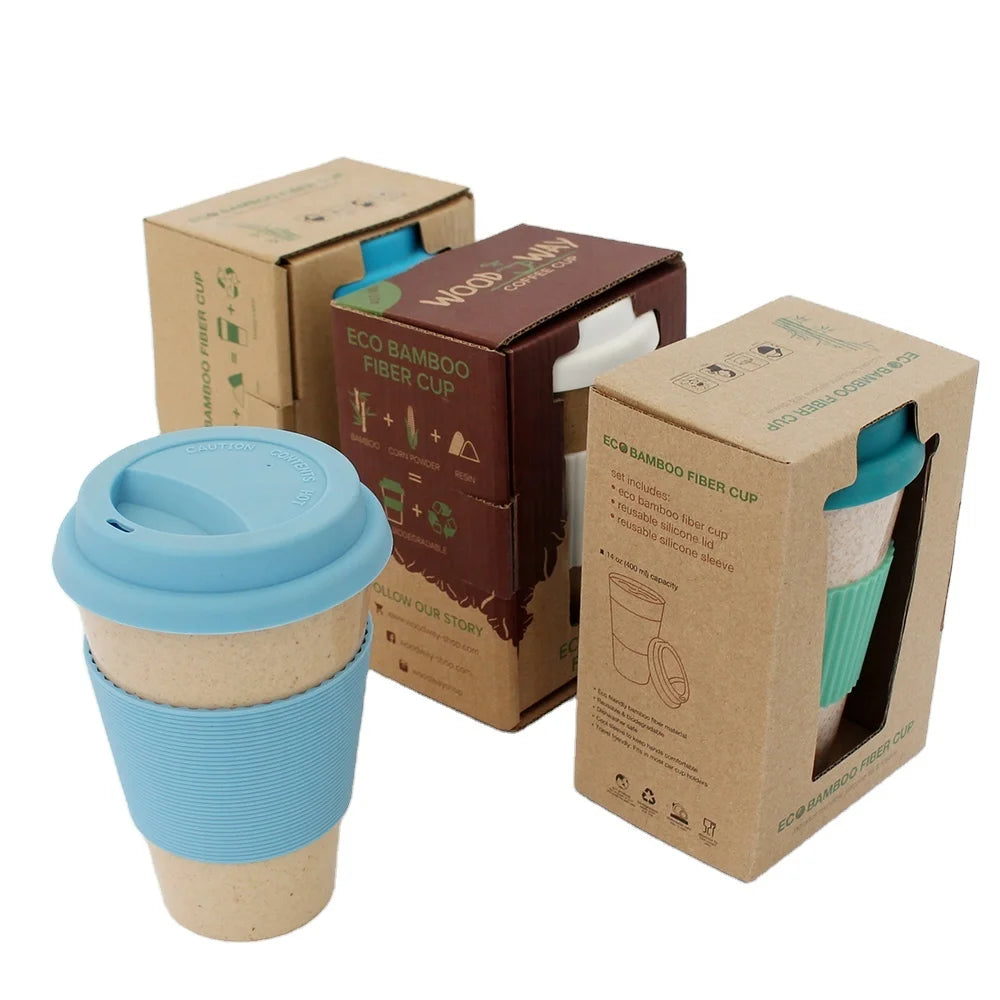 Eco Friendly Bamboo Fiber Custom Printed Coffee Cups with Sleeve