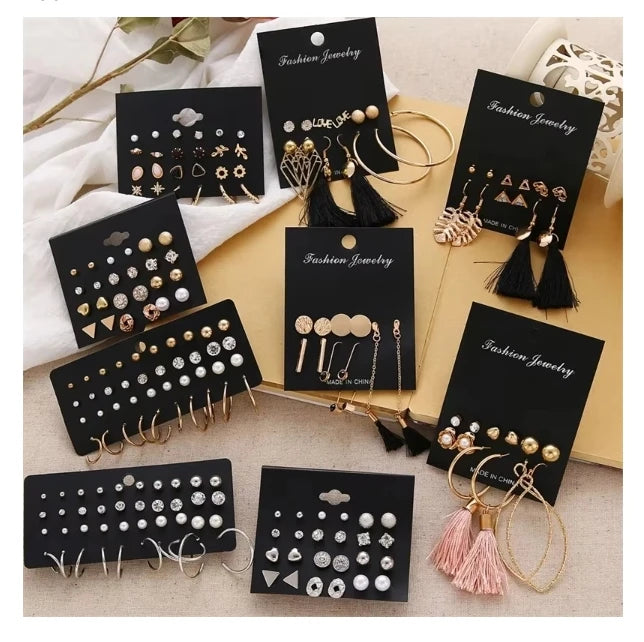 VKME Bohemian Fashion Jewelry Geometric Crystal Heart Stud Earrings Women Pearl Earrings Set