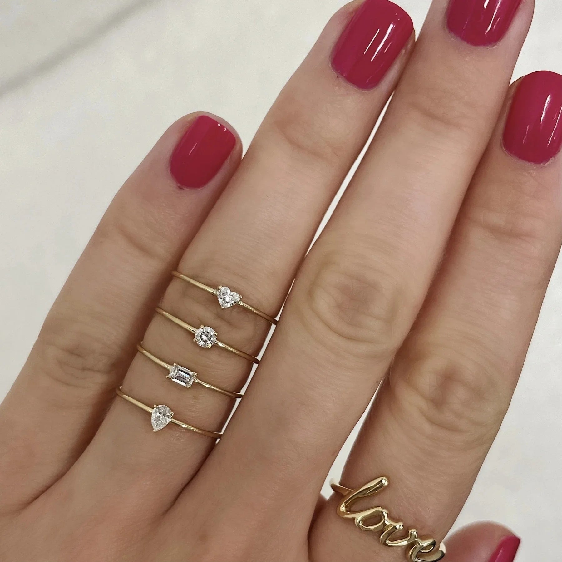 LOZRUNVE Dainty Fashion Various Shaped CZ Cut Gold Plated Stacked Ring Set for Women 925 Sterling Silver