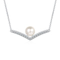 S925 Sterling Silver Moissanite V-Character Freshwater Pearl Pendant Necklace Premium Gift Jewelry