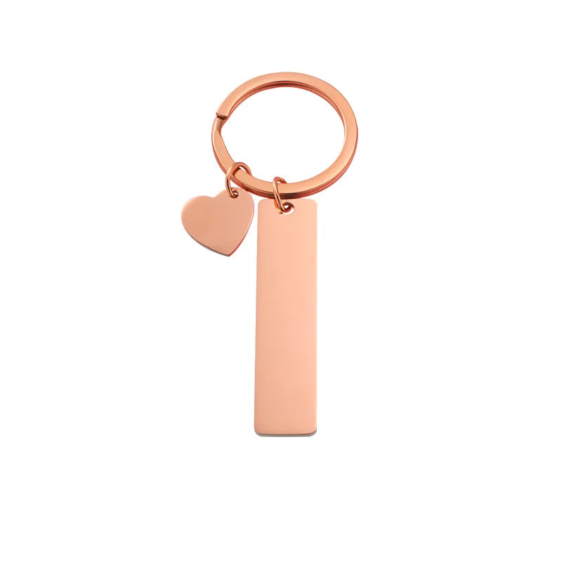 Hot Sales Mirror Polished Trendy New Custom Shaped Metal Engraved Logo Metal Stainless Steel Blank Bar Heart Pendant Keychains