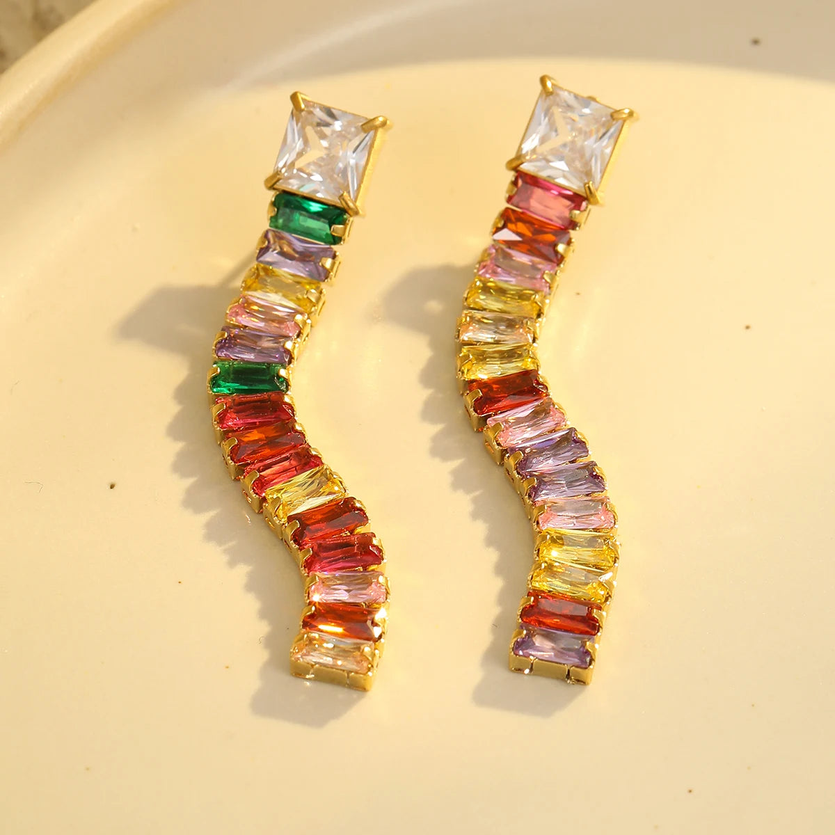 Moissanite Earrings for Women Luxury Shining Crystal Zircon Tassel Earrings 18K Gold Plated Stainless Steel Stud Earring