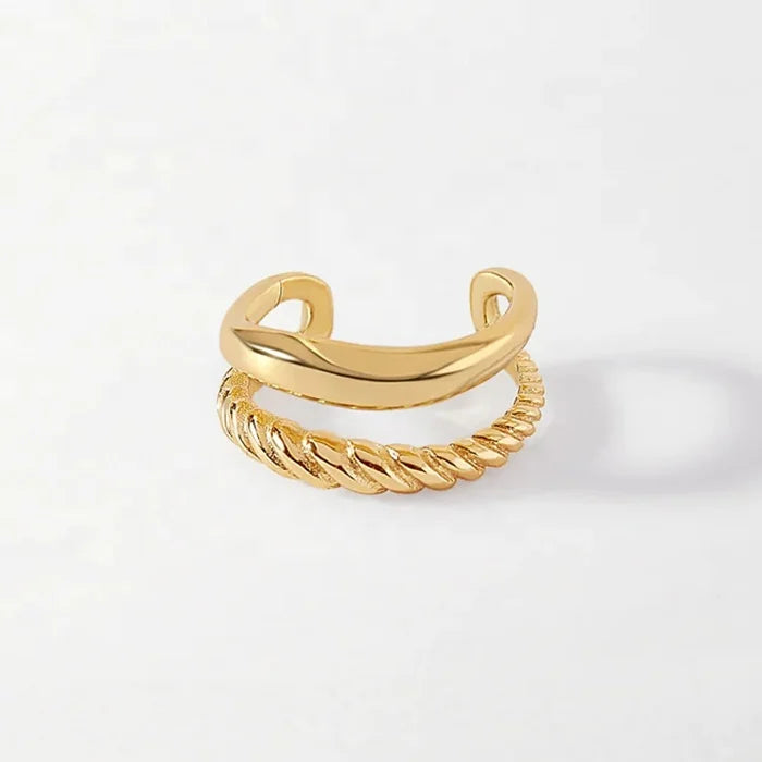 LOZRUNVE 14k Gold Jewelry Wholesale Sterling Silver 925 Twisted Double Band Ear Cuff Clip On Earring