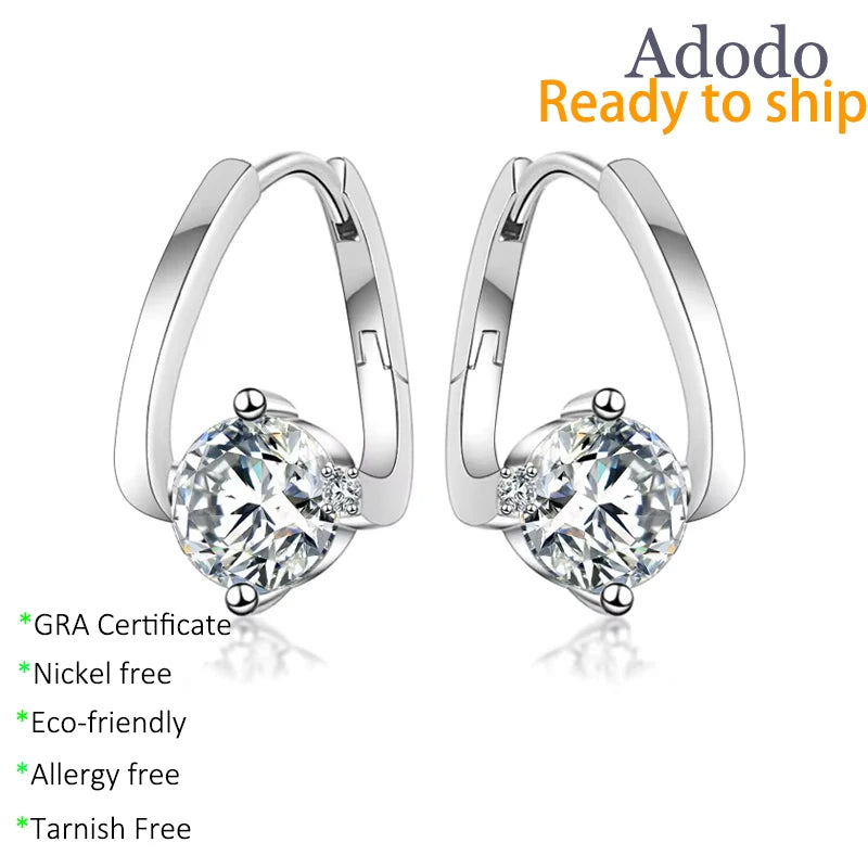 ADODO New Fashion Jewelry S925 Sterling Silver Hoop Ear Cuffs Vvs Moissanite Earrings for Fashion Women Present Jewelries