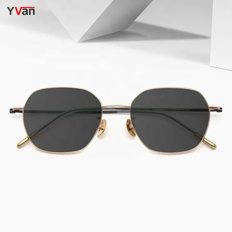 N Style Titanium Sunglasses for Girls Unique Vintage Rectangle Custom Logo Sun Glasses with Polarized Gold Frame