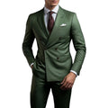 Double Breasted Green Peaked Lapel Formal Party Men's Suit Regular Length Elegant Blazer 2 Pieces Jacket Pants Male Clothing