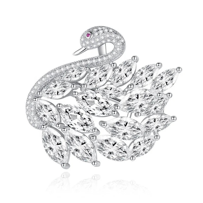 Luxury 925 Sterling Silver Swan Brooch with Zircon High-Design Sense Female Jewelry for Wedding or Gift