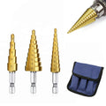 3Pcs/set 3-12mm 4-12mm 4-20mm HSS Straight Groove Step Drill Bit Titanium Coated Woodworking Tools Hole Cutter Cone Drill Set