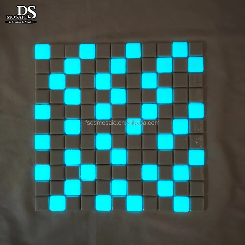 Outdoors Glass Luminous Mosaic Long Time Lighting Blue Fluorescent Floor Tiles Grow in the Dark Luxury Swimming Pool Tiles