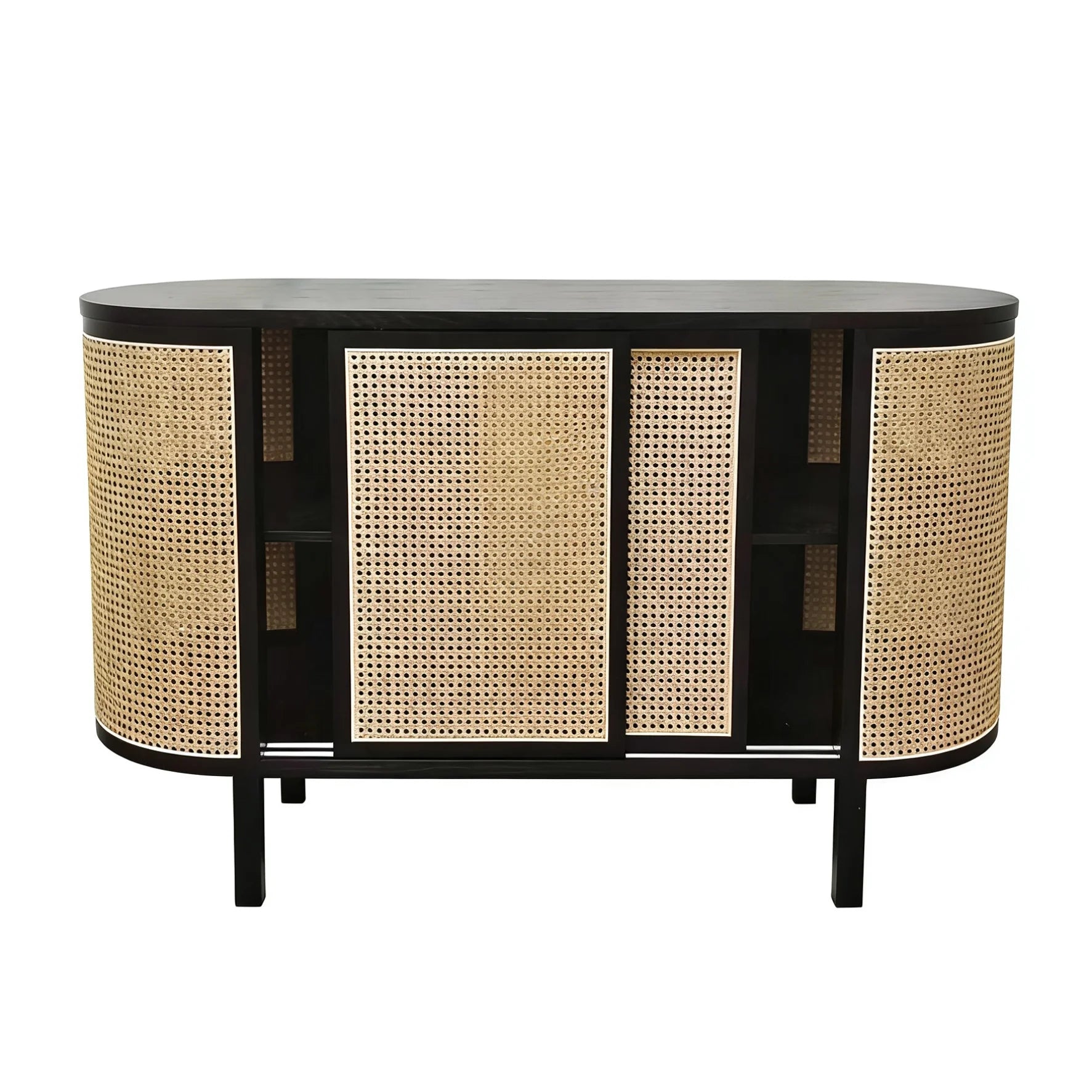 Modern Minimalist Curved Rattan Storage Sideboard