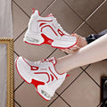 Trendy White Red Color Lightweight Wear Resistant Fashion Drop Shipping PU Upper Thick Sole Sports Casual Shoes for Ladies