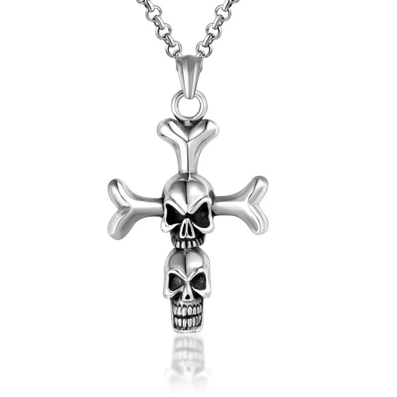 Yiwu High Quality Silver Pendant Necklace Cross Skull Bone Heart Unique Personality Fine Pendants & Charms for Men Lover Jewelry