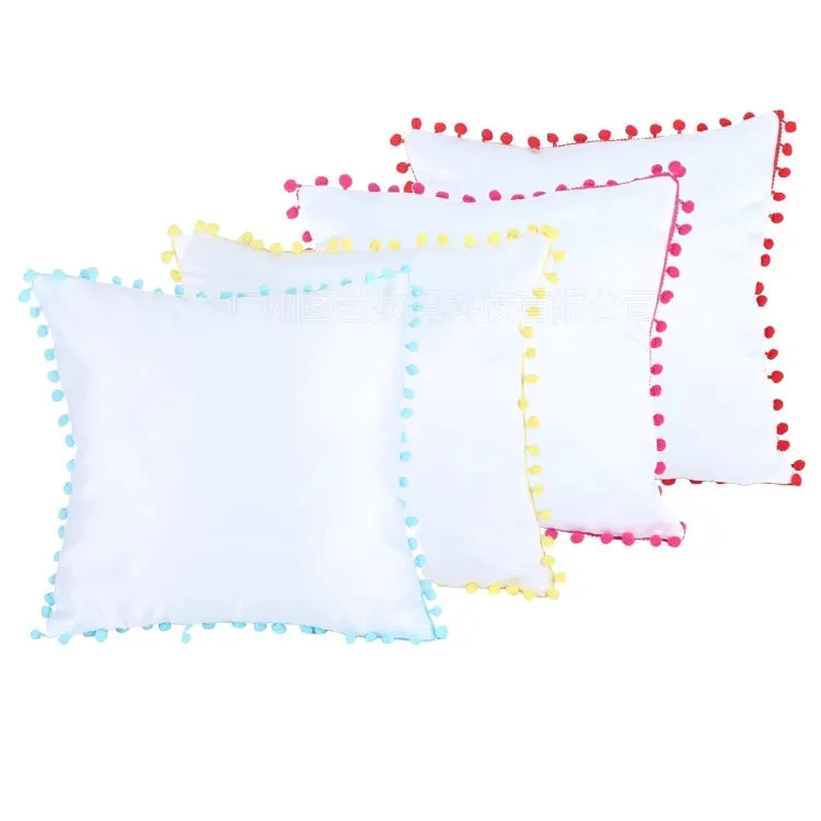 40X40 Sublimation Blank Silk Throw Pillow Case with Colorful Fuzzy Edge with Box Custom Logo