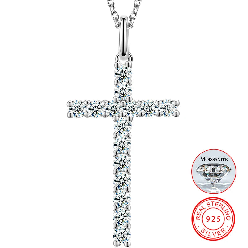Dropshipping Women Jewelry Iced Out 925 Sterling Silver VVS Moissanite Diamond Cluster Cross Pendant Necklace
