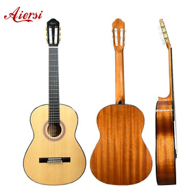 Low Budget and Good Sound Aiersi Glossy High Grade Handmade Solid Spruce Top Mahogany Body Spanish Classical Guitar