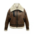 Customization Brown Bonded Suedette Woven Microfiber Winter Women's Pilot Double Face Bomber Jacket with Fur